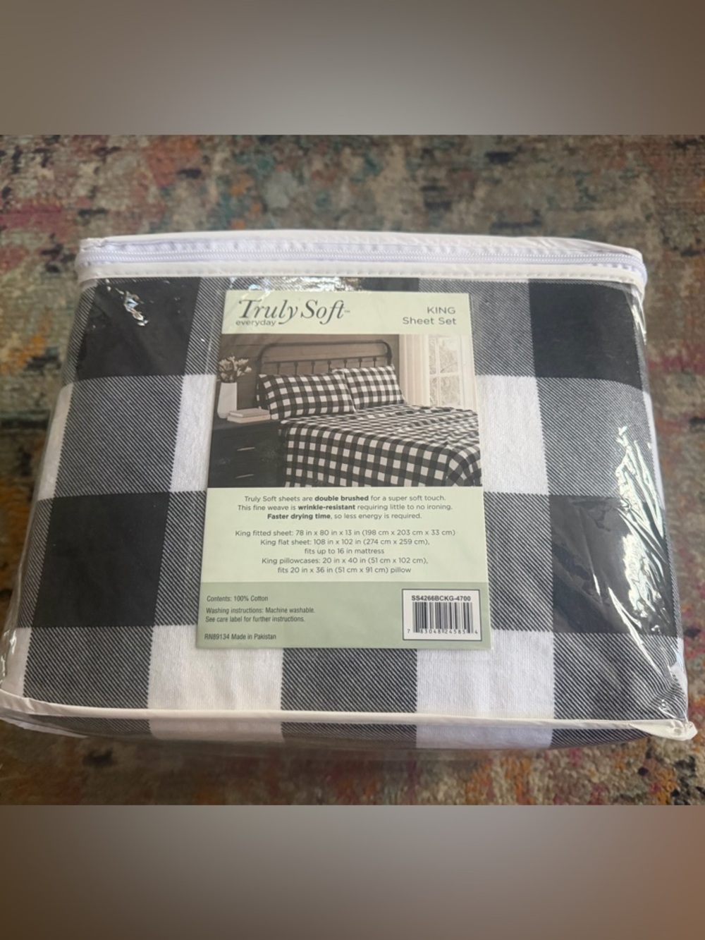 Truly Soft King Flannel Sheet Set - Black and White Buffalo Check